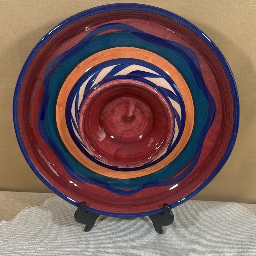 Gail Pittman Ceramic Bowl with Blue Signature